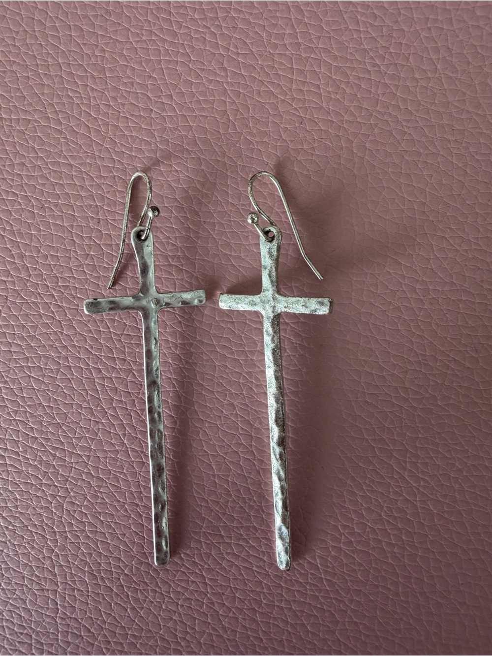 Silver Hammered Cross Dangle Earrings